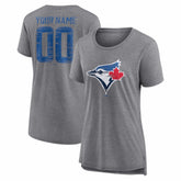 Toronto Blue Jays Women's Heritage Personalized Any Name & Number Tri-Blend T-Shirt - Gray T-shirts
