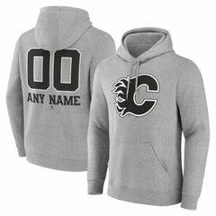 Calgary Flames Big & Tall Personalized Name & Number Monochrome Pullover Hoodie - Gray | US 203773691