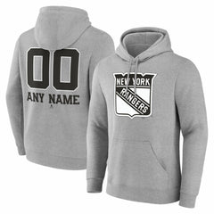New York Rangers Big & Tall Personalized Name & Number Monochrome Pullover Hoodie - Gray | US 203773736