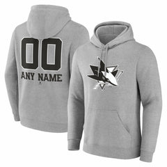 San Jose Sharks Big & Tall Personalized Name & Number Monochrome Pullover Hoodie - Gray | US 203773748