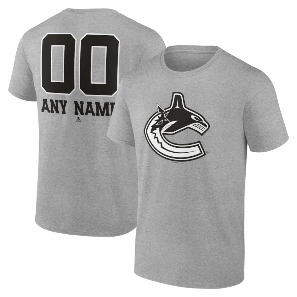 Vancouver Canucks Big & Tall Personalized Name & Number Monochrome T-Shirt - Gray | US 203773767