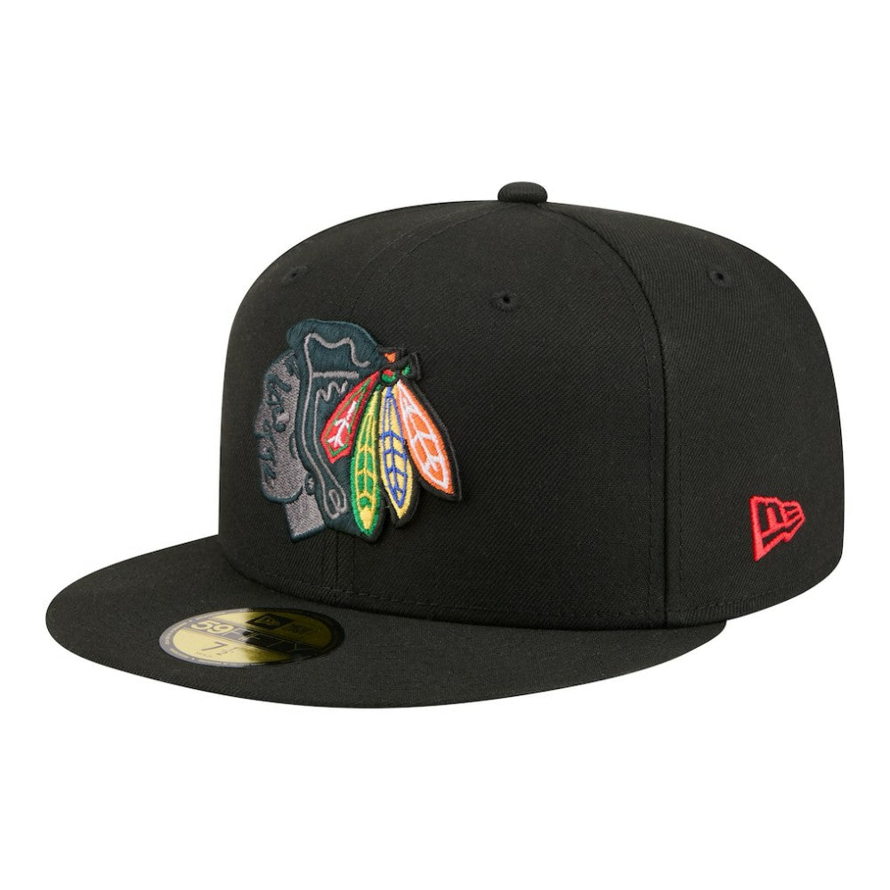Chicago Blackhawks New Era Color Pop 59FIFTY Fitted Hat - Black | US 203778844