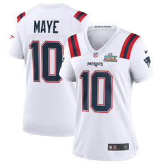 Drake Maye New England Patriots Women's Super Bowl LX Patch Game Jersey - White Jerseys