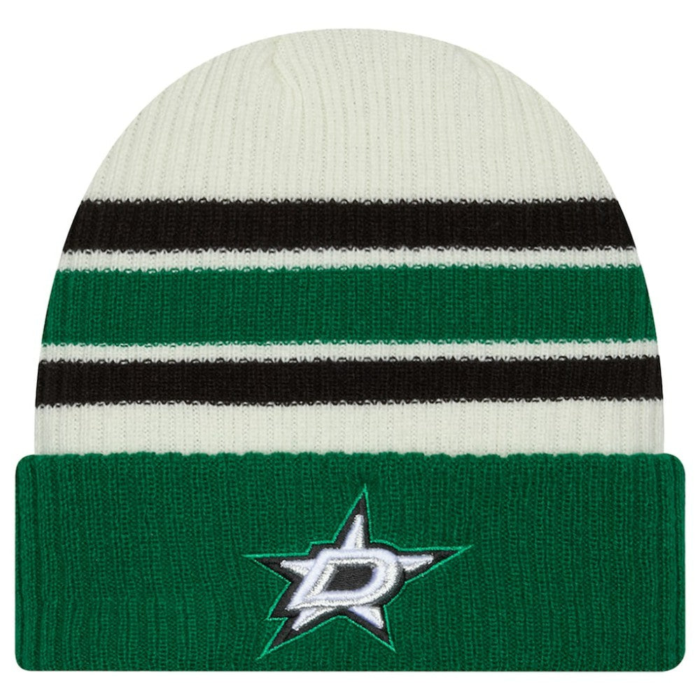 Dallas Stars New Era Vintage Cuffed Knit Hat - Cream/Kelly Green | US 203787576