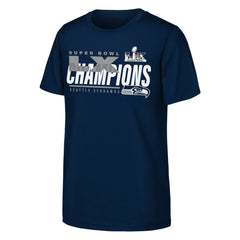 Seattle Seahawks Youth Super Bowl LX Champions Iconic Victory T-Shirt - College Navy T-shirts