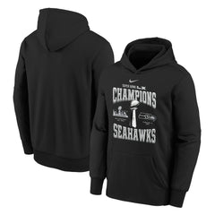 Seattle Seahawks Youth Super Bowl LX Champions Locker Room Trophy Collection Authentic Hoodie - Black Hoodies