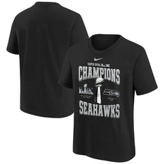 Seattle Seahawks Youth Super Bowl LX Champions Locker Room Trophy Collection Replica T-Shirt - Black T-shirts