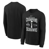 Seattle Seahawks Youth Super Bowl LX Champions Locker Room Trophy Collection Long Sleeve T-Shirt - Black T-shirts