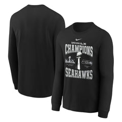 Seattle Seahawks Youth Super Bowl LX Champions Locker Room Trophy Collection Long Sleeve T-Shirt - Black T-shirts