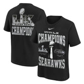 Seattle Seahawks Youth Super Bowl LX Champions Locker Room Trophy Collection Authentic T-Shirt - Black T-shirts