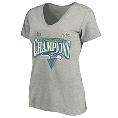 Seattle Seahawks Women's 2025 NFC Champions Plus Size Hail Mary Tri-Blend V-Neck T-Shirt - Heather Gray T-shirts