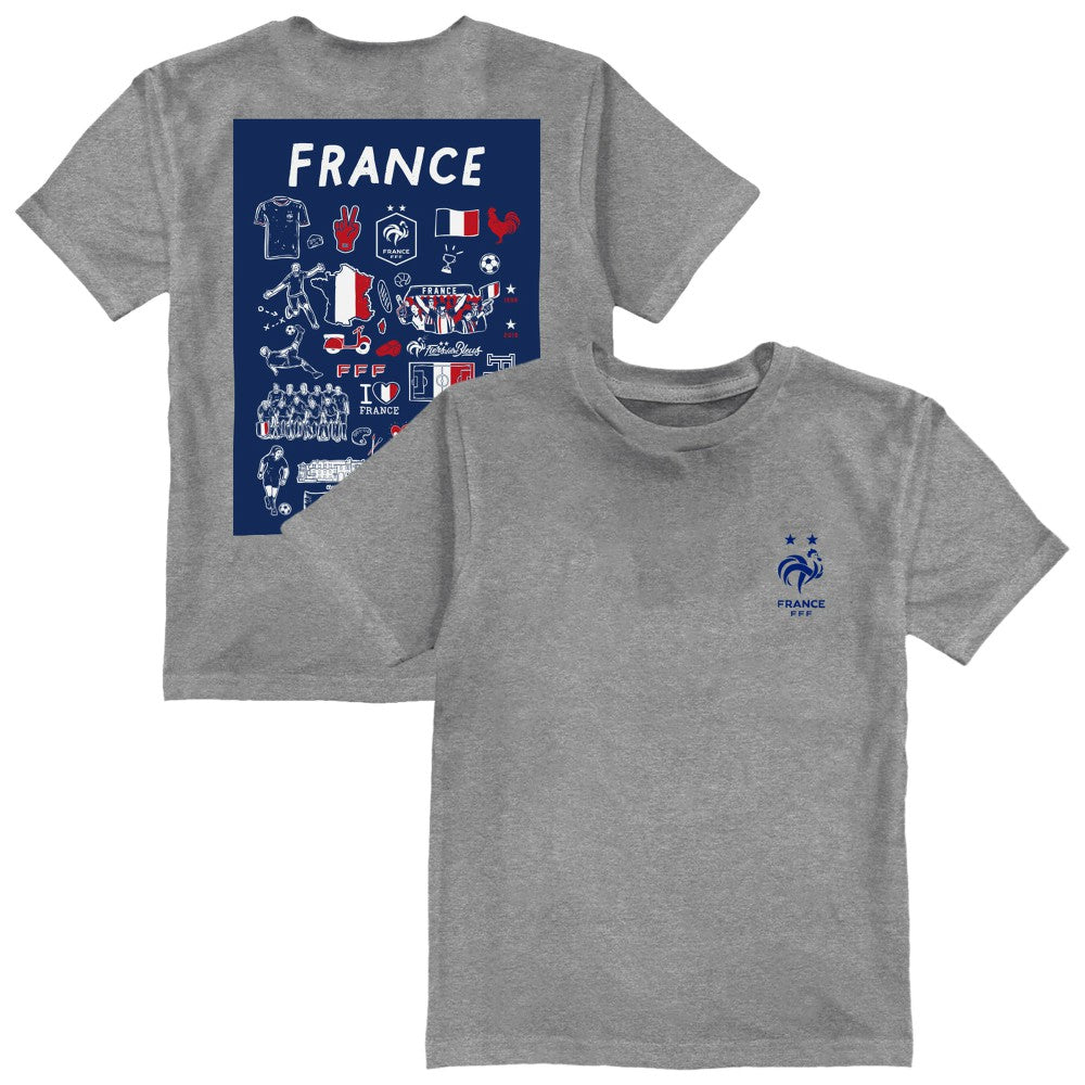 France National Team Vive La Fete Youth Impressions Artwork T-Shirt Gray