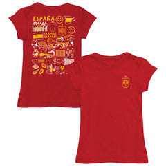 Spain National Team Vive La Fete Girls Youth Impressions Artwork Fitted T-Shirt Red