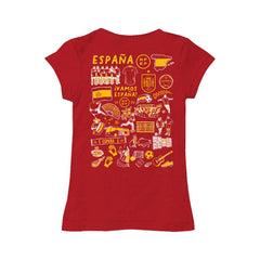 Spain National Team Vive La Fete Girls Youth Impressions Artwork Fitted T-Shirt Red