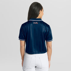 Atlanta Braves WEAR by Erin Andrews Women's Cropped Polo - Navy