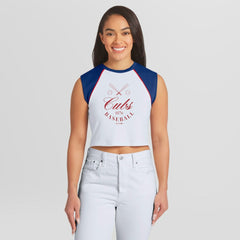 Chicago Cubs WEAR by Erin Andrews Women's Cooperstown Cropped Raglan Tank Top - White Tanks