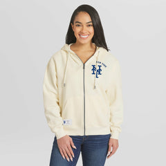 New York Mets WEAR by Erin Andrews Women's Full-Zip Hoodie - Cream Hoodies