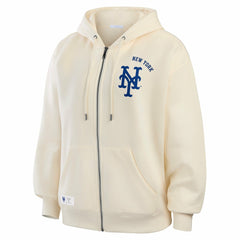 New York Mets WEAR by Erin Andrews Women's Full-Zip Hoodie - Cream Hoodies