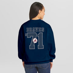 Atlanta Braves WEAR by Erin Andrews Women's Heavyweight Crew Neck Sweatshirt - Navy Sweatshirts