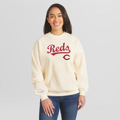 Cincinnati Reds WEAR by Erin Andrews Women's Heavyweight Crew Neck Sweatshirt - Cream Sweatshirts