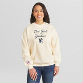 New York Yankees WEAR by Erin Andrews Women's Heavyweight Crew Neck Sweatshirt - Cream Sweatshirts