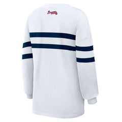 Atlanta Braves WEAR by Erin Andrews Women's Oversized Long Sleeve Striped T-Shirt - White T-shirts