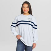 Boston Red Sox WEAR by Erin Andrews Women's Oversized Long Sleeve Striped T-Shirt - White T-shirts