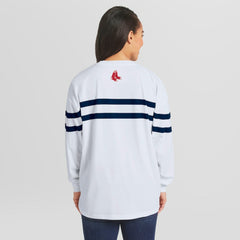 Boston Red Sox WEAR by Erin Andrews Women's Oversized Long Sleeve Striped T-Shirt - White T-shirts