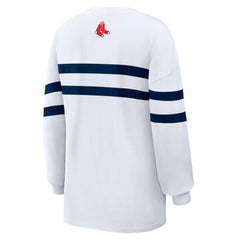 Boston Red Sox WEAR by Erin Andrews Women's Oversized Long Sleeve Striped T-Shirt - White T-shirts