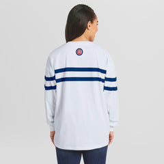 Chicago Cubs WEAR by Erin Andrews Women's Oversized Long Sleeve Striped T-Shirt - White T-shirts