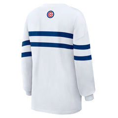 Chicago Cubs WEAR by Erin Andrews Women's Oversized Long Sleeve Striped T-Shirt - White T-shirts