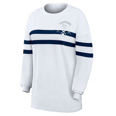 Cleveland Guardians WEAR by Erin Andrews Women's Oversized Long Sleeve Striped T-Shirt - White T-shirts