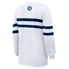 Seattle Mariners WEAR by Erin Andrews Women's Oversized Long Sleeve Striped T-Shirt - White T-shirts