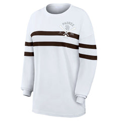San Diego Padres WEAR by Erin Andrews Women's Oversized Long Sleeve Striped T-Shirt - White T-shirts