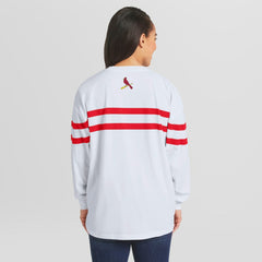 St. Louis Cardinals WEAR by Erin Andrews Women's Oversized Long Sleeve Striped T-Shirt - White T-shirts