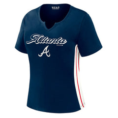 Atlanta Braves WEAR by Erin Andrews Women's Notch Neck Cropped T-Shirt - Navy T-shirts