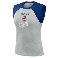 Chicago Cubs WEAR by Erin Andrews Women's Cropped Raglan Tank Top - Heather Gray Tanks