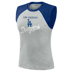 Los Angeles Dodgers WEAR by Erin Andrews Women's Cropped Raglan Tank Top - Heather Gray Tanks