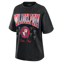 Philadelphia Phillies WEAR by Erin Andrews Women's Oversized Boyfriend T-Shirt - Black T-shirts
