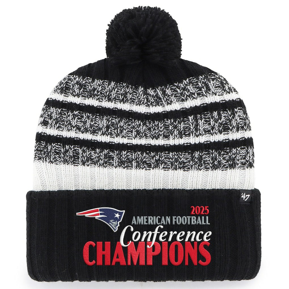 New England Patriots '47 2025 AFC Champions Tavern Cuffed Knit Hat with Pom - Black Hats