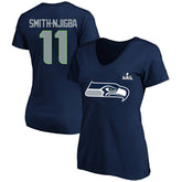 Jaxon Smith-Njigba Seattle Seahawks Women's Super Bowl LX Patch Plus Size Name & Number V-Neck T-Shirt - College Navy T-shirts