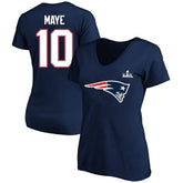 Drake Maye New England Patriots Women's Super Bowl LX Patch Plus Size Name & Number V-Neck T-Shirt - Navy T-shirts