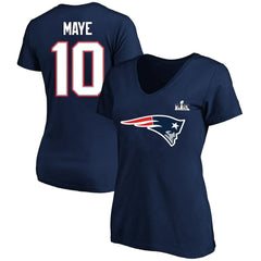 Drake Maye New England Patriots Women's Super Bowl LX Patch Plus Size Name & Number V-Neck T-Shirt - Navy T-shirts