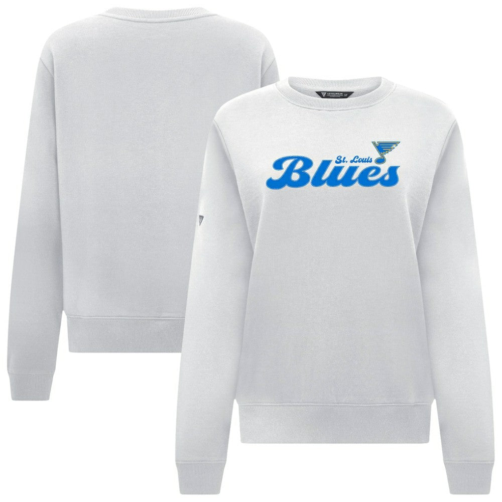 St. Louis Blues Levelwear Women's Yvette Big Script Tri-Blend Sweatshirt - White | US 203809132