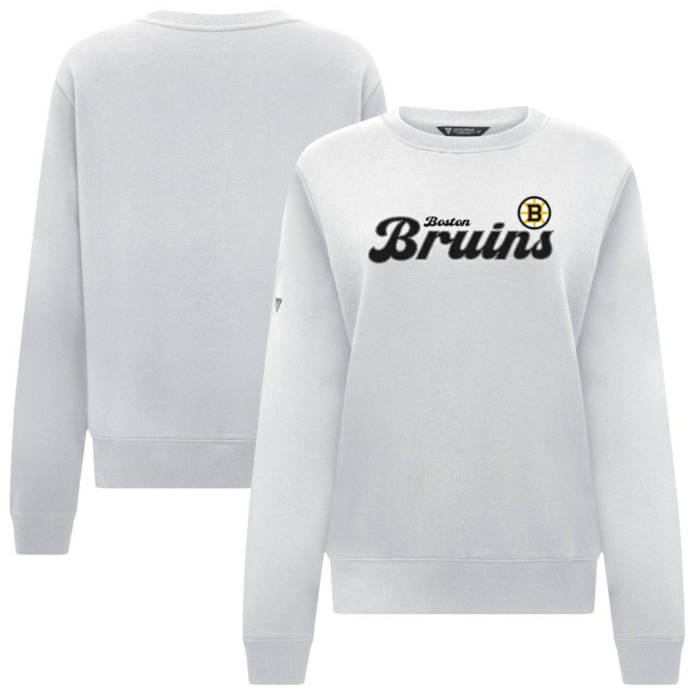 Boston Bruins Levelwear Women's Yvette Big Script Tri-Blend Sweatshirt - White | US 203809145