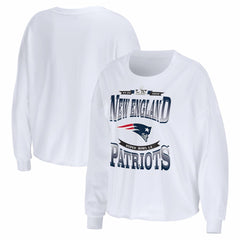 New England Patriots WEAR by Erin Andrews Women's Super Bowl LX Cropped Long Sleeve T-Shirt - White T-shirts