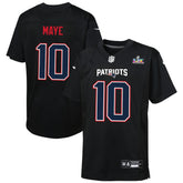 Drake Maye New England Patriots Youth Super Bowl LX Patch Carbon Fashion Game Jersey - Black Jerseys