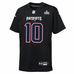 Drake Maye New England Patriots Youth Super Bowl LX Patch Carbon Fashion Game Jersey - Black Jerseys