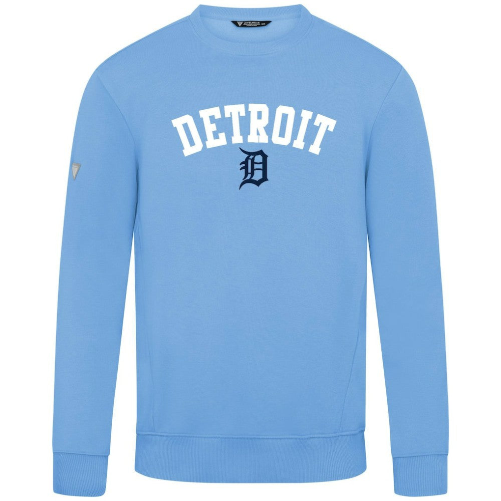 Detroit Tigers Levelwear Zane Felt Arch Pullover Sweatshirt - Light Blue Pullover