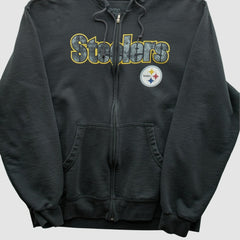 Pittsburgh Steelers Reebok 2000s Hooded Full Zip Sweatshirt - Charcoal Sweatshirts